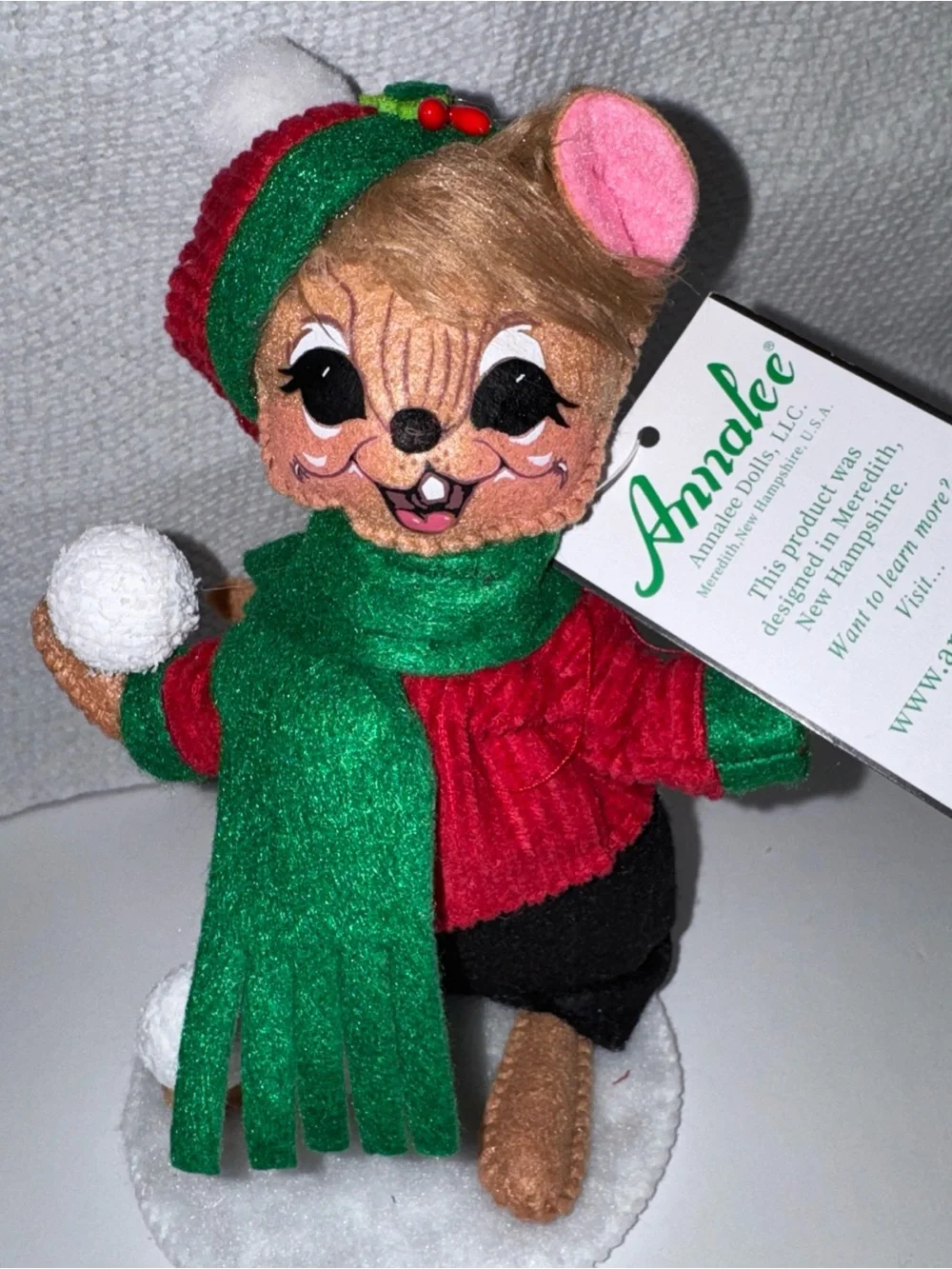 Annalee Boy Mouse Playing with Snowballs - 7x4 inches NWT
